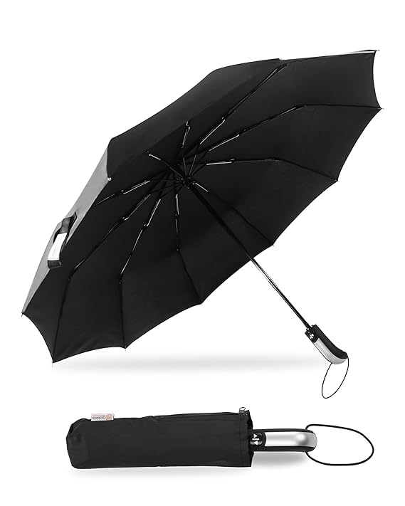 Umbrella for Man - Large Size 23 inch, Fully Automatic, Windproof Fibreglass Ribs, UPF 50+ Sun Protection, Premium 210T Pongee, Foldable Umbrella for Rain with Travel Cover for Men and Women - 3 fold Compact Easy to Carry, Black (Auto open auto close)-image-48