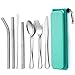 TEAMFAR Sztućce kempingowe, 9-częściowy zestaw sztućców turystycznych, ze stali nierdzewnej, zestaw sztućców piknikowych z widelcem, pałeczkami do jedzenia, metalowymi słomkami, szczotką do czyszczenia, zielone etui i torba