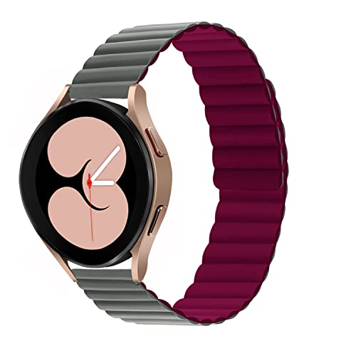 YUEGOO Magnetic Watch Band Compatible Samsung Galaxy Watch 4 40mm 44mm/ Galaxy Watch 4 Classic 42mm 46mm/ Galaxy Watch Active 2/ Galaxy Watch Active 2/ Galaxy Watch 3 41mm Strap (Grey/Wine Red),20mm