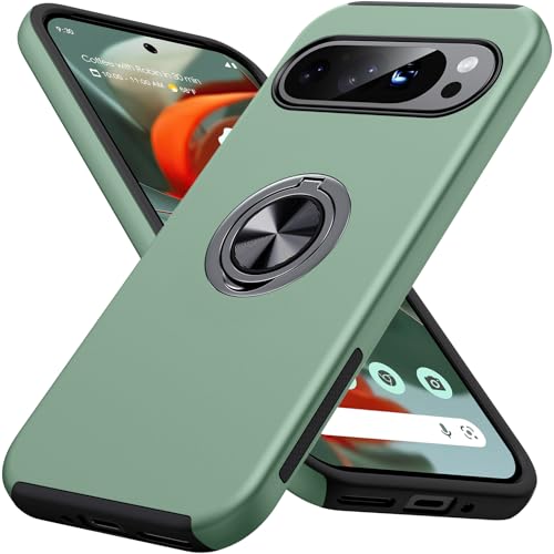 AOUIA for Google Pixel 9 Case: 360 Spin Stand Slim Fit Drop-Proof Protective Phone Case Alpine Green