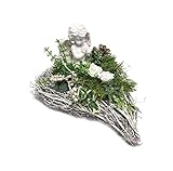 Grabgesteck Grabschmuck Grabaufleger Herz Grab Friedhof Trauerherz Rebenherz Totensonntag Allerheiligen künstlich Herz Engel Rosen weiß 1
