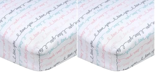 Image of Gerber Baby Boys Girls Neutral Newborn Infant Baby Toddler Nursery 100% Cotton Fitted Bedding Crib Sheet, I Love You White, 28 inch x 52 (Pack of 2)