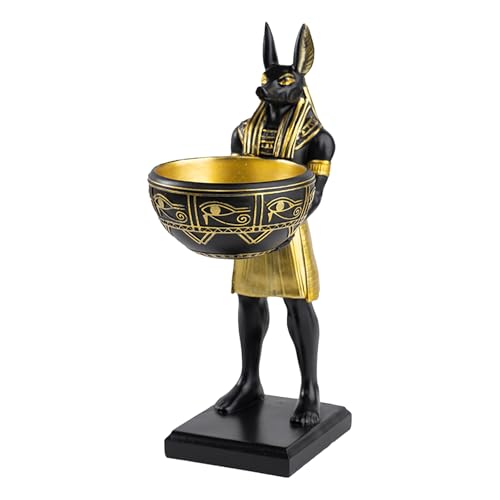 Statue d'Anubis vintage de 25,4 cm avec bol d'offrande, figurine de dieu égyptien en résine de qualité supérieure, décoration de l'Égypte antique et organisateur d'autel de bureau pour clés, bijoux