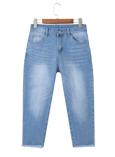 Image of Sidefeel Women's High Waisted Straight Leg Jeans Capri Denim Pants