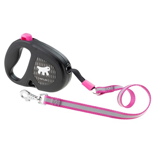 Ferplast Flippy One Reflex Guinzaglio per Cani Allungabile Riflettente - Passeggiate Serali - Porta Sacchetti - Pulsante Blocco & Rilascio - Design Ergonomico - Nastro - Max 25 kg - 5m, Viola