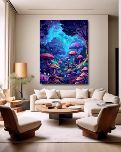 Taxpy Tableaux d'art moderne Champignons fantaisie,L,40 * 60cm Peinture Street Art Peinture À L'huile Impressions Sur Toile Moderne Pop Affiche Photo Sur Le...