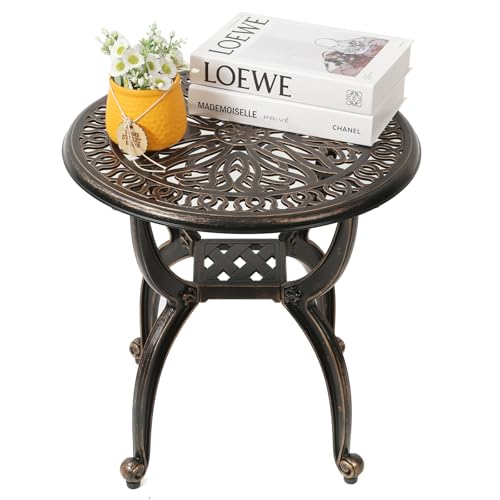 Outdoor Cast Aluminium Side Table, Patio Side Table, Backyard, Pool, Indoor, Easy Maintenance, Weatherproof Coffee Table, Porch Table, Bistro Table (47Round Antique Copper)