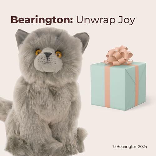 Image of Bearington Collection Gordie The Grey Cat Plush, 10.5 Inch Grey Cat Stuffed Animal - Plushies for Boys and Girls