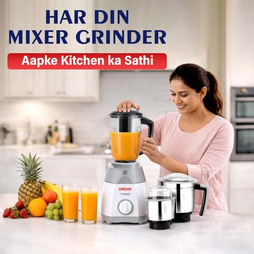 Image of Kanchan Tiago Plus Mixer Grinder 750 Watt|4 Multipurpose Jars(3 Stainless Steel + 1 Juicer)Blending, Grinding, Juicer mixer grinder for kitchen,Powerful motor with Overload Safety, ISI, 5 Yr Warranty