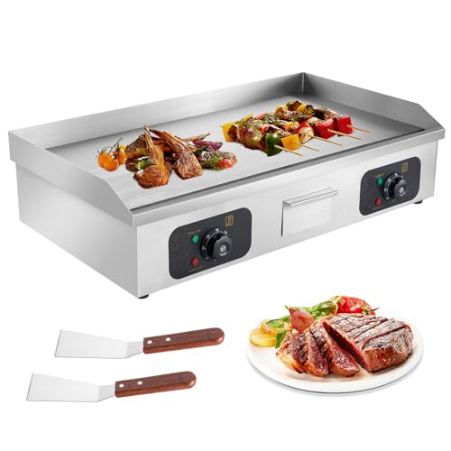 29’ Commercial Electric Griddle, 3200W Countertop Flat Top Griddle, Teppanyaki Stainless Steel Griddle, Adjustable Temperature Control 122°F-572°F (NO PLUG), 2 Shovels