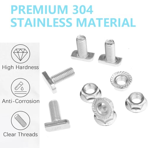 Hammerkopfschrauben M10x25mm 10 Stück Edelstahl A2-70 T Schrauben mit Flanschmuttern für PV Solar Montageschienen Gewächshaus Photovoltaik