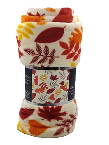 Décor&More Autumn Harvest Fallr Collection Festive And Cuddly Holiday Microplush Throw Blanket (50" X 60") -Autumn Leaves #TOP2