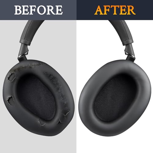 Image of SOULWIT Earpads Replacement for Sony WH-1000XM6(WH1000XM6) Noise Canceling Headphones, Ear Pads Cushions with Soft Protein Leather and High-Density Memory Foam - Black