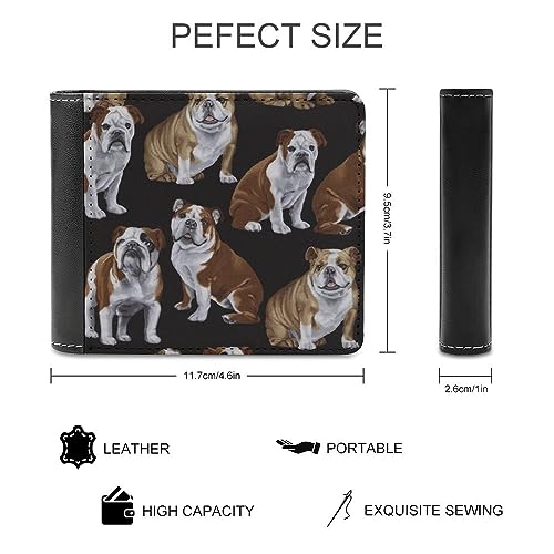 English Bulldogs PU Leather Wallet for Men Women with 6 Card Holder Slim Bifold Money Clip2
