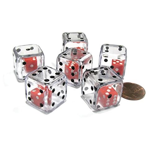 Set of 6 D6 19mm Double Dice, 2-In-1 Dice - Red Inside Clear Die by Koplow Games Cover
