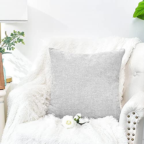 CaliTime Pack of 2 Cozy Bolster Pillow Covers Cases for Couch Sofa Home Decoration Solid Dyed Soft Chenille 45cm X 45cm Moonbeam Grey - Image 3