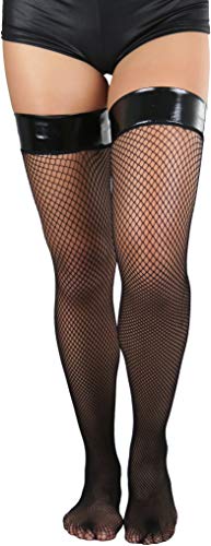 Image of ToBeInStyle Women's Sexy Nylon Versatile Fine Fishnet Thigh High Stockings w /Opaque Band