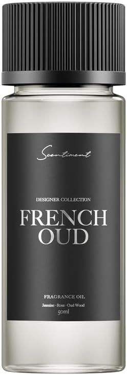 Scentiment Diffuser Oil - French Oud Designer Collection | Aromatherapy Home Fragrance | Luxurious Scent with Notes of Jasmine, Rose, Oud Wood, Vanilla, Patchouli, Sandalwood (50 mL)