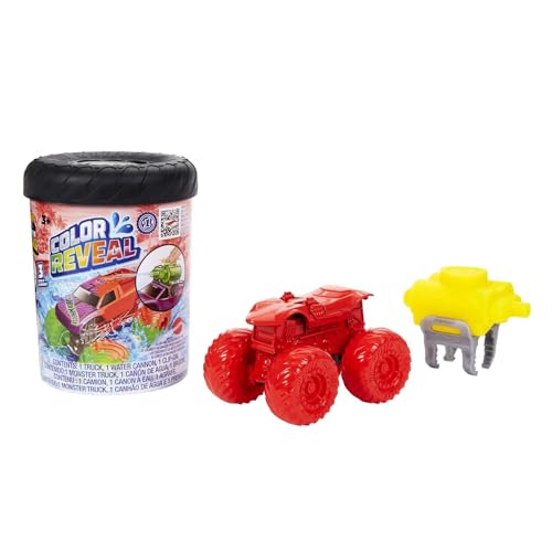 Hot Wheels Monster Trucks Color Reveal Coche de Juguete Sorpresa, Revela Sus Colores con Agua, +3 años (Mattel HJF39)