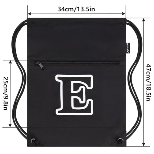 Image of HOLYLUCK Drawstring Bags Initial Backpack Sackpack Cinch Bags for Sports, Gym, Travel, Beach (Black-E)