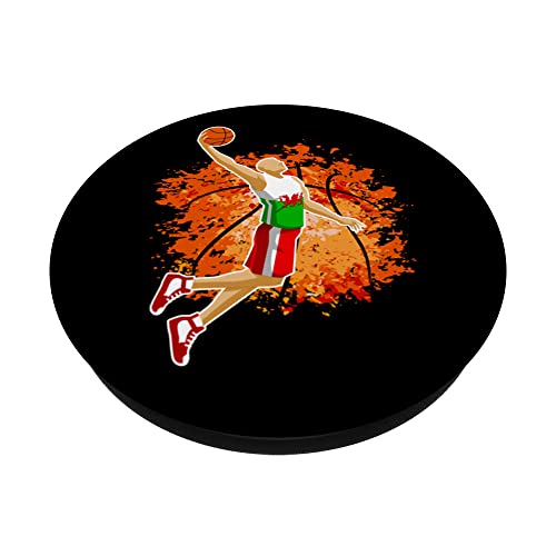Wales Basketball Fans Jersey Welsh Flag Sport Team Supporter PopSockets Swappable PopGrip, Black - Image 2