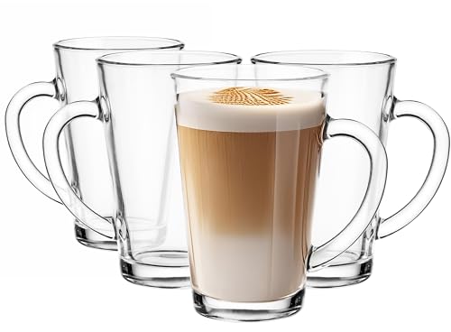 Glasmark KROSNO 1992 Lot de 4 à café, thé, avec anse, 300 ml, café, thé, latte, à thé, à boire, passe au lave-vaisselle, Iwo