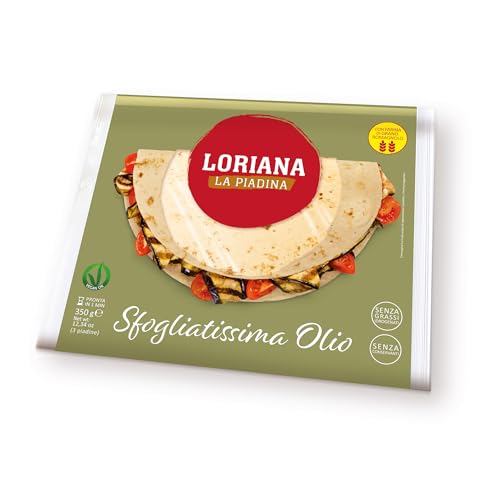 Loriana, La Piadina Sfogliatissima all'Olio d'Oliva, Piadina che si Arrotola Facilmente e non si Rompe, con Farina di Grano Romagnolo, senza Conservanti, Olio di Palma e OGM, 350 grammi, 3 Piadine
