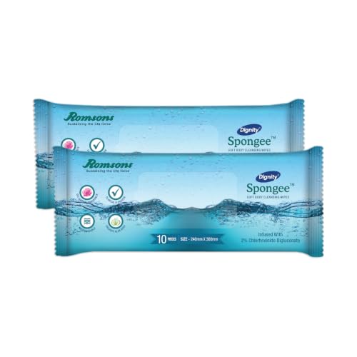 Image of Dignity Spongee Soft Body Cleansing Wet Wipes for Adult, 240x300 mm (Pack of 2) 20 Wipes