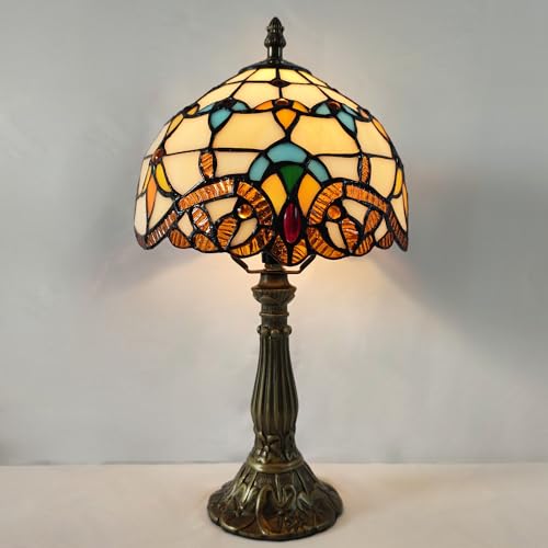 Image of Small Tiffany Table Lamp 8 Inch Tiffany Style Desk Lamp Stained Glass Antique Light Decoration Bedroom Bedside Lamp Retro Reading Lamps (Beige Baroque Style)
