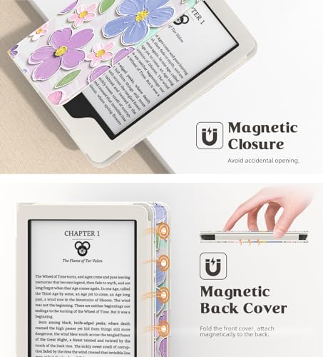 Image of MoKo Case for All-new 6 inch Kindle(11th Generation, 2024 /2022 Release) /(10th Gen,2019) /Kindle(8th Gen, 2016), Ultra Lightweight PU Shell Cover with Auto Wake /Sleep for Kindle 2024, Oil Painting Flower