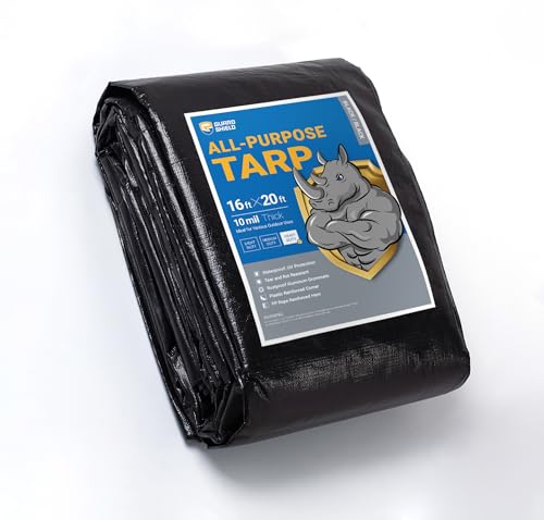 GUARD SHIELD Tarps Heavy Duty Waterproof 16x20 Feet Black Poly Tarp Cover Outdoor Thick UV Resistant Tarpaulin with Grommets 10mil