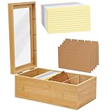 A7 Karteikarten Box Holz,Lernbox Vokabelbox mit Trennwänden und 300 Stück Haftnotizen,Karteikasten mit Transparent Sichtfenster und Deckel,Karteikartenbox Karten Aufbewahrungsbox für Schulen Büro