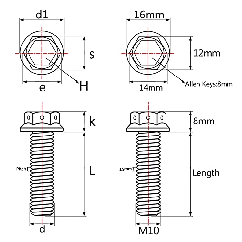 Tornillos de titanio M10 cabeza hexagonal con brida color azul quemado 2