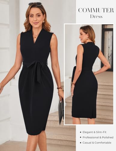 Image of GRACE KARIN Women's Business Dresses Sleeveless V Neck Bodycon Sheath Dress Zipper Up Office Work Dress with Pockets