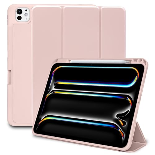 MS factory iPad Pro 11インチ M5 M4 (2025/2024) 用 ケース ペン収納 耐衝撃 ソフトTPU カバー Pro 11 スタンド オートスリープ ピンクサンド IPDP11m4-S-HDR-PK