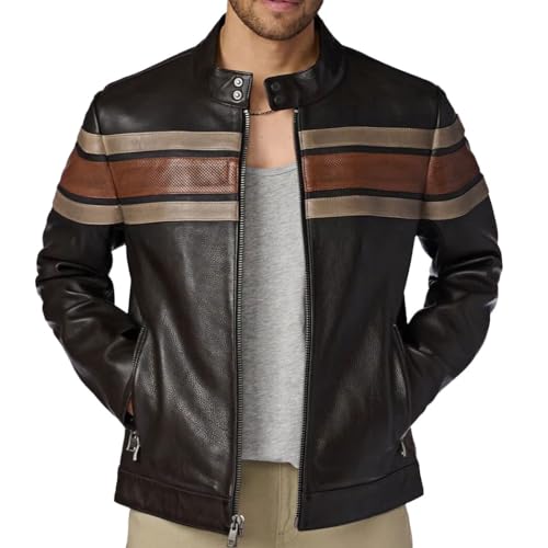 Image of Crafter Men's Classic Elite Vintage Style Cafe Racer Retro Motorcycle Distressed Biker Zip Up Genuine Leather Jackets For Men