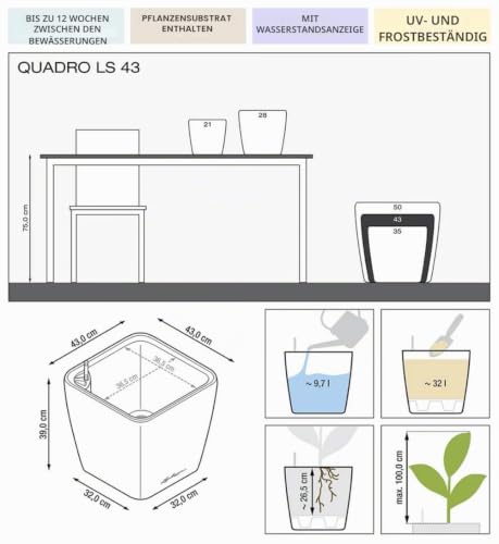 Lechuza-Gefäß mit Bewässerung Quadro Premium LS 43 Taupe Hochglanz – Ansicht 2