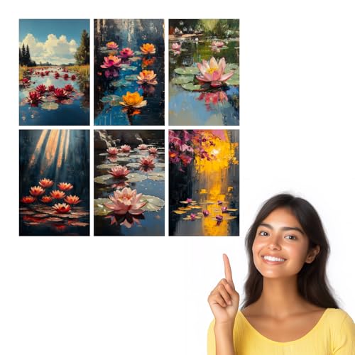 Image of SiddArtify Water Lily Wall Art Poster Print Set - Floral Canvas Prints for Living Room Bedroom Office Decor - 8x12 Sticker Pack of 6