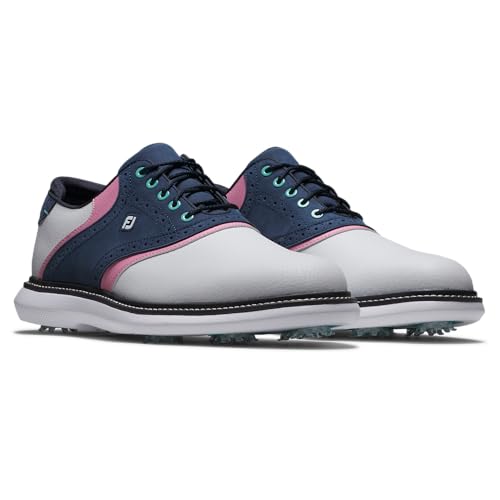 Footjoy Traditions Golf Shoe - White/Navy/Pink - 5