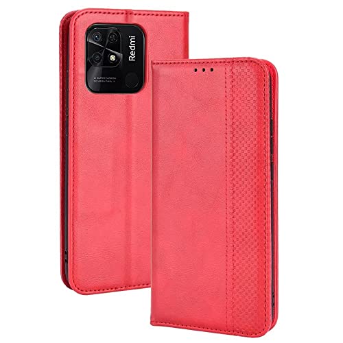 EASSGU Funda para Redmi 10C / Poco C40 (6.71' Inches) Carcasa con Interruptor Magnético de Cuero PU Flip Folio, [3 Ranuras para Tarjetas] [1 Wallet] Case - Rojo