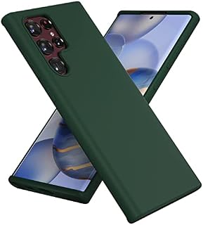 OHLIGIA Samsung Galaxy S22 Ultra Liquid Silicone Case Slim Protective 3 Layer Shockproof Phone Cover (6.8") with Anti-Scratch Soft Microfiber Lining for Galaxy S22Ultra (2022) (Midnight Green)