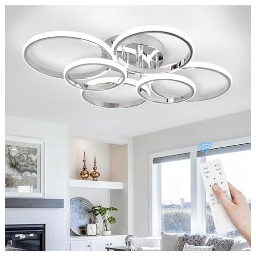 Sovinzert Modern Ceiling Lights, 6 Rings Dimmable Chrome LED Ceiling Light Fixtures with Remote Control, 60W Close to Ceilings Lighting for Living Room, Bedroom, Dining Room