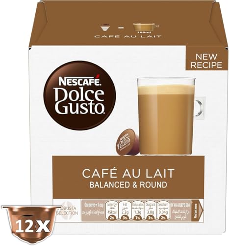 Image of Nescafe Dolce Gusto Cafe Au Lait Coffee Capsules, Balanced & Round, Each 10g X 12 Pods, New Recipe (Product Of UK) From DECADENT