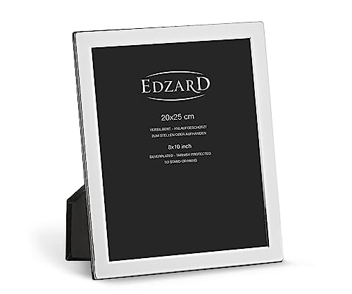 EDZARD Marco de fotos Salerno para foto de 20 x 25 cm, plateado, protegido contra el deslustre, pared trasera de terciopelo, con 2 colgadores, portafotos para poner abajo o colgar en la pared