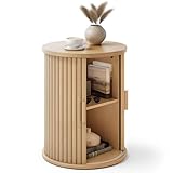 YITAHOME Runder Tisch mit Schiebetürenschrank, Beistelltisch mit 2-stöckigem Aufbewahrungsregal...