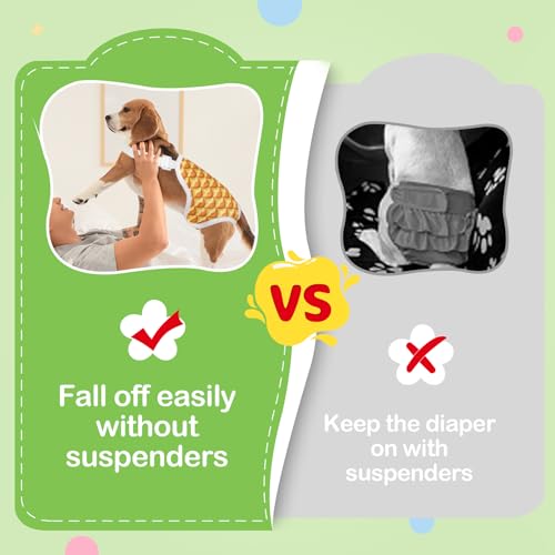 Image of 3 Pack Washable Female Dog Diapers with Adjustable Suspender, Reusable Sanitary Panties for Dogs in Heat, Leak-Proof Design for Small Dogs
