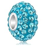 925 Sterling Silver March Birthstone Charm Bead Swarovski Crystal Elements fit All Charm Bracelets Women Girls Gifts EC684-3