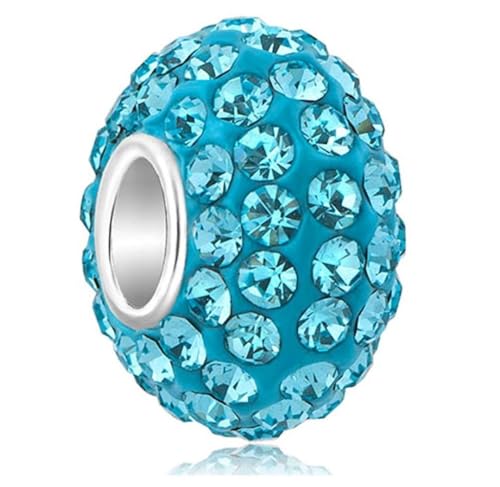 Adabele 1pc Real 925 Sterling Silver Hypoallergenic March Aquamarine Blue Birthstone Large Hole Bead Charm Austrian Crystal Rhinestone fit All Charm Bracelet Necklace Women Gift EC684-3