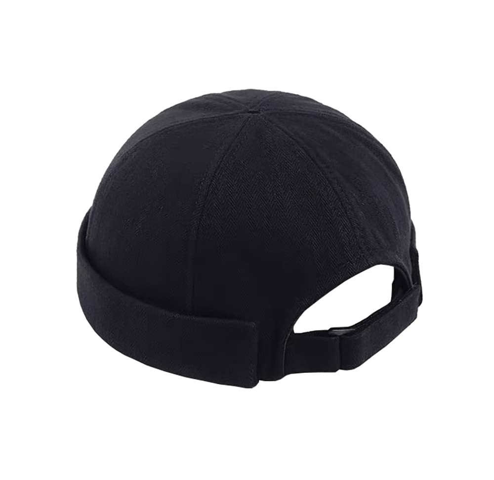 GogobearBrimless Caps Cotton Herringbone Pattern Cap Solid Colours Rolled Cuff Docker Hat with Adjustable
