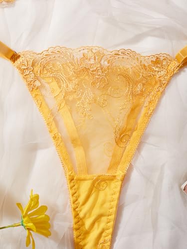 Image of Sexy Floral Embroidered Flower Mesh Underwire Push Up Lingerie Set
